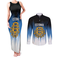 Custom Estonia Football Couples Matching Tank Maxi Dress and Long Sleeve Button Shirt Come On Kalevipojad