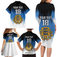 Custom Estonia Football Family Matching Long Sleeve Bodycon Dress and Hawaiian Shirt Come On Kalevipojad