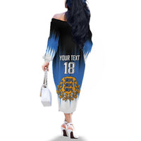 Custom Estonia Football Family Matching Off The Shoulder Long Sleeve Dress and Hawaiian Shirt Come On Kalevipojad