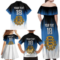 Custom Estonia Football Family Matching Off Shoulder Maxi Dress and Hawaiian Shirt Come On Kalevipojad