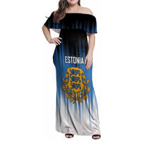 Custom Estonia Football Family Matching Off Shoulder Maxi Dress and Hawaiian Shirt Come On Kalevipojad