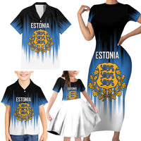 Custom Estonia Football Family Matching Short Sleeve Bodycon Dress and Hawaiian Shirt Come On Kalevipojad