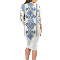Vyshyvanka Day Family Matching Long Sleeve Bodycon Dress and Hawaiian Shirt Ukrainian Folk Traditions Pattern White Version
