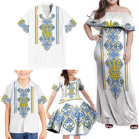 Vyshyvanka Day Family Matching Off Shoulder Maxi Dress and Hawaiian Shirt Ukrainian Folk Traditions Pattern White Version