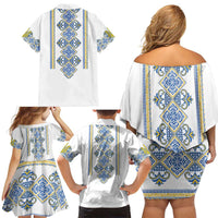 Vyshyvanka Day Family Matching Off Shoulder Short Dress and Hawaiian Shirt Ukrainian Folk Traditions Pattern White Version