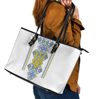 Vyshyvanka Day Leather Tote Bag Ukrainian Folk Traditions Pattern White Version