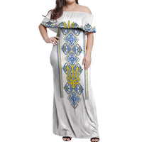 Vyshyvanka Day Off Shoulder Maxi Dress Ukrainian Folk Traditions Pattern White Version