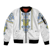 Vyshyvanka Day Sleeve Zip Bomber Jacket Ukrainian Folk Traditions Pattern White Version