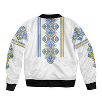 Vyshyvanka Day Sleeve Zip Bomber Jacket Ukrainian Folk Traditions Pattern White Version