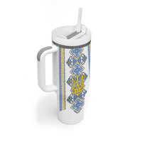 Vyshyvanka Day Tumbler With Handle Ukrainian Folk Traditions Pattern White Version
