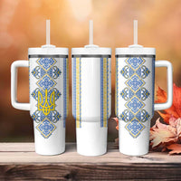 Vyshyvanka Day Tumbler With Handle Ukrainian Folk Traditions Pattern White Version
