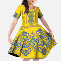 Vyshyvanka Day Family Matching Long Sleeve Bodycon Dress and Hawaiian Shirt Ukrainian Folk Traditions Pattern Yellow Version