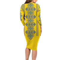 Vyshyvanka Day Family Matching Long Sleeve Bodycon Dress and Hawaiian Shirt Ukrainian Folk Traditions Pattern Yellow Version
