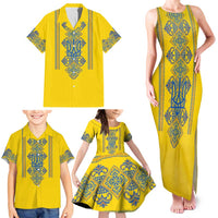 Vyshyvanka Day Family Matching Tank Maxi Dress and Hawaiian Shirt Ukrainian Folk Traditions Pattern Yellow Version