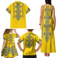 Vyshyvanka Day Family Matching Tank Maxi Dress and Hawaiian Shirt Ukrainian Folk Traditions Pattern Yellow Version