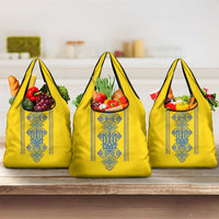 Vyshyvanka Day Grocery Bag Ukrainian Folk Traditions Pattern Yellow Version