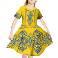 Vyshyvanka Day Kid Short Sleeve Dress Ukrainian Folk Traditions Pattern Yellow Version