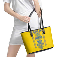 Vyshyvanka Day Leather Tote Bag Ukrainian Folk Traditions Pattern Yellow Version