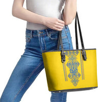 Vyshyvanka Day Leather Tote Bag Ukrainian Folk Traditions Pattern Yellow Version