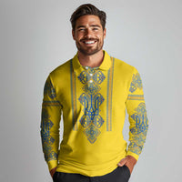 Vyshyvanka Day Long Sleeve Polo Shirt Ukrainian Folk Traditions Pattern Yellow Version
