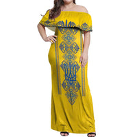 Vyshyvanka Day Off Shoulder Maxi Dress Ukrainian Folk Traditions Pattern Yellow Version