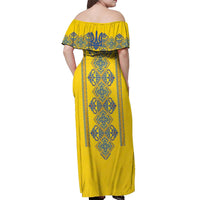 Vyshyvanka Day Off Shoulder Maxi Dress Ukrainian Folk Traditions Pattern Yellow Version