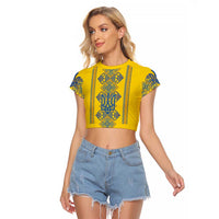 Vyshyvanka Day Raglan Cropped T Shirt Ukrainian Folk Traditions Pattern Yellow Version