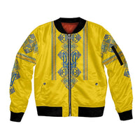 Vyshyvanka Day Sleeve Zip Bomber Jacket Ukrainian Folk Traditions Pattern Yellow Version