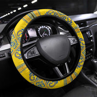 Vyshyvanka Day Steering Wheel Cover Ukrainian Folk Traditions Pattern Yellow Version