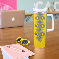 Vyshyvanka Day Tumbler With Handle Ukrainian Folk Traditions Pattern Yellow Version