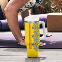 Vyshyvanka Day Tumbler With Handle Ukrainian Folk Traditions Pattern Yellow Version