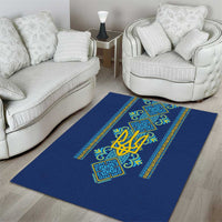 Vyshyvanka Day Area Rug Ukrainian Folk Traditions Pattern Blue Version
