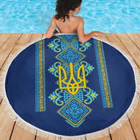 Vyshyvanka Day Beach Blanket Ukrainian Folk Traditions Pattern Blue Version