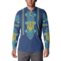 Vyshyvanka Day Button Sweatshirt Ukrainian Folk Traditions Pattern Blue Version