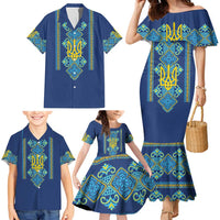 Vyshyvanka Day Family Matching Mermaid Dress and Hawaiian Shirt Ukrainian Folk Traditions Pattern Blue Version