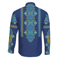 Vyshyvanka Day Family Matching Off The Shoulder Long Sleeve Dress and Hawaiian Shirt Ukrainian Folk Traditions Pattern Blue Version