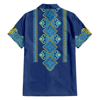 Vyshyvanka Day Family Matching Off Shoulder Short Dress and Hawaiian Shirt Ukrainian Folk Traditions Pattern Blue Version