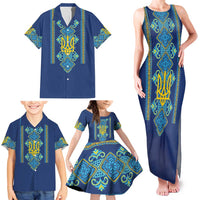 Vyshyvanka Day Family Matching Tank Maxi Dress and Hawaiian Shirt Ukrainian Folk Traditions Pattern Blue Version