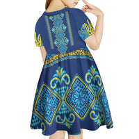 Vyshyvanka Day Kid Short Sleeve Dress Ukrainian Folk Traditions Pattern Blue Version
