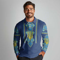 Vyshyvanka Day Long Sleeve Polo Shirt Ukrainian Folk Traditions Pattern Blue Version