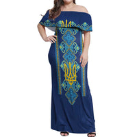 Vyshyvanka Day Off Shoulder Maxi Dress Ukrainian Folk Traditions Pattern Blue Version