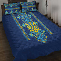 Vyshyvanka Day Quilt Bed Set Ukrainian Folk Traditions Pattern Blue Version