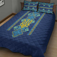 Vyshyvanka Day Quilt Bed Set Ukrainian Folk Traditions Pattern Blue Version