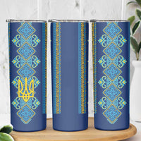 Vyshyvanka Day Skinny Tumbler Ukrainian Folk Traditions Pattern Blue Version
