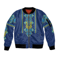 Vyshyvanka Day Sleeve Zip Bomber Jacket Ukrainian Folk Traditions Pattern Blue Version