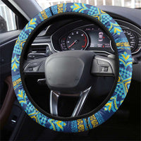 Vyshyvanka Day Steering Wheel Cover Ukrainian Folk Traditions Pattern Blue Version