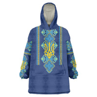 Vyshyvanka Day Wearable Blanket Hoodie Ukrainian Folk Traditions Pattern Blue Version