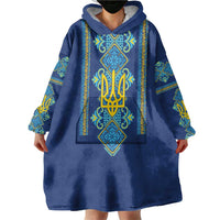Vyshyvanka Day Wearable Blanket Hoodie Ukrainian Folk Traditions Pattern Blue Version