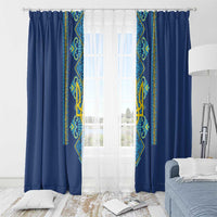 Vyshyvanka Day Window Curtain Ukrainian Folk Traditions Pattern Blue Version