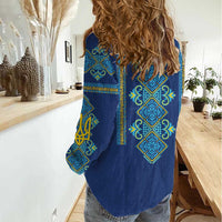 Vyshyvanka Day Women Casual Shirt Ukrainian Folk Traditions Pattern Blue Version